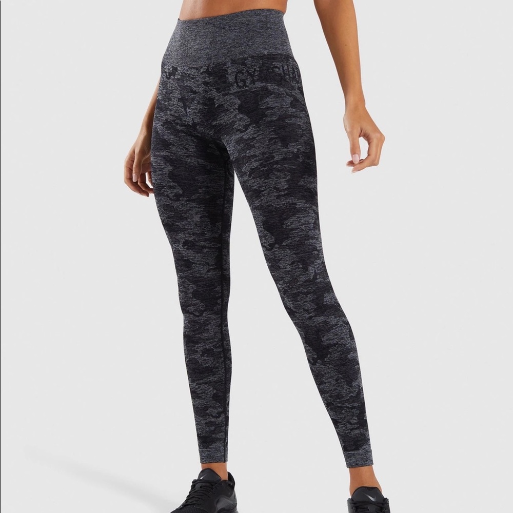 Gymshark Black & Charcoal Camo Seamless Leggings